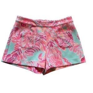 Lilly Pulitzer Buttercup Jacquard Shorts in a bold pink and green tropical print